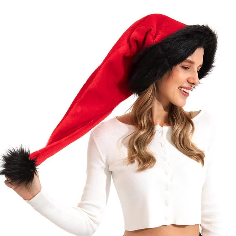 5634 Long Christmas Hat Plush Santa Hats Xmas Holiday Hat for Adults Unisex